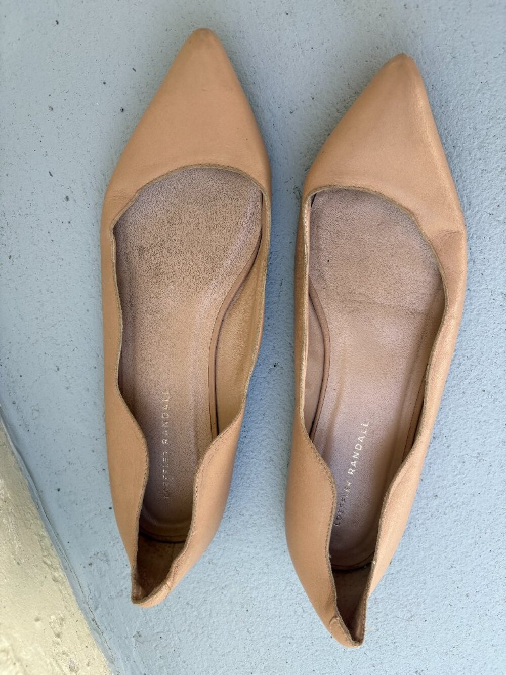 Loeffler Randall Nude Beige Leather Pointed Toe Ballet Flats Size 10